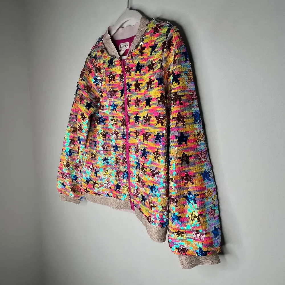 Hatley Star Party Sequin Bomber Jacket Girls Size 6
